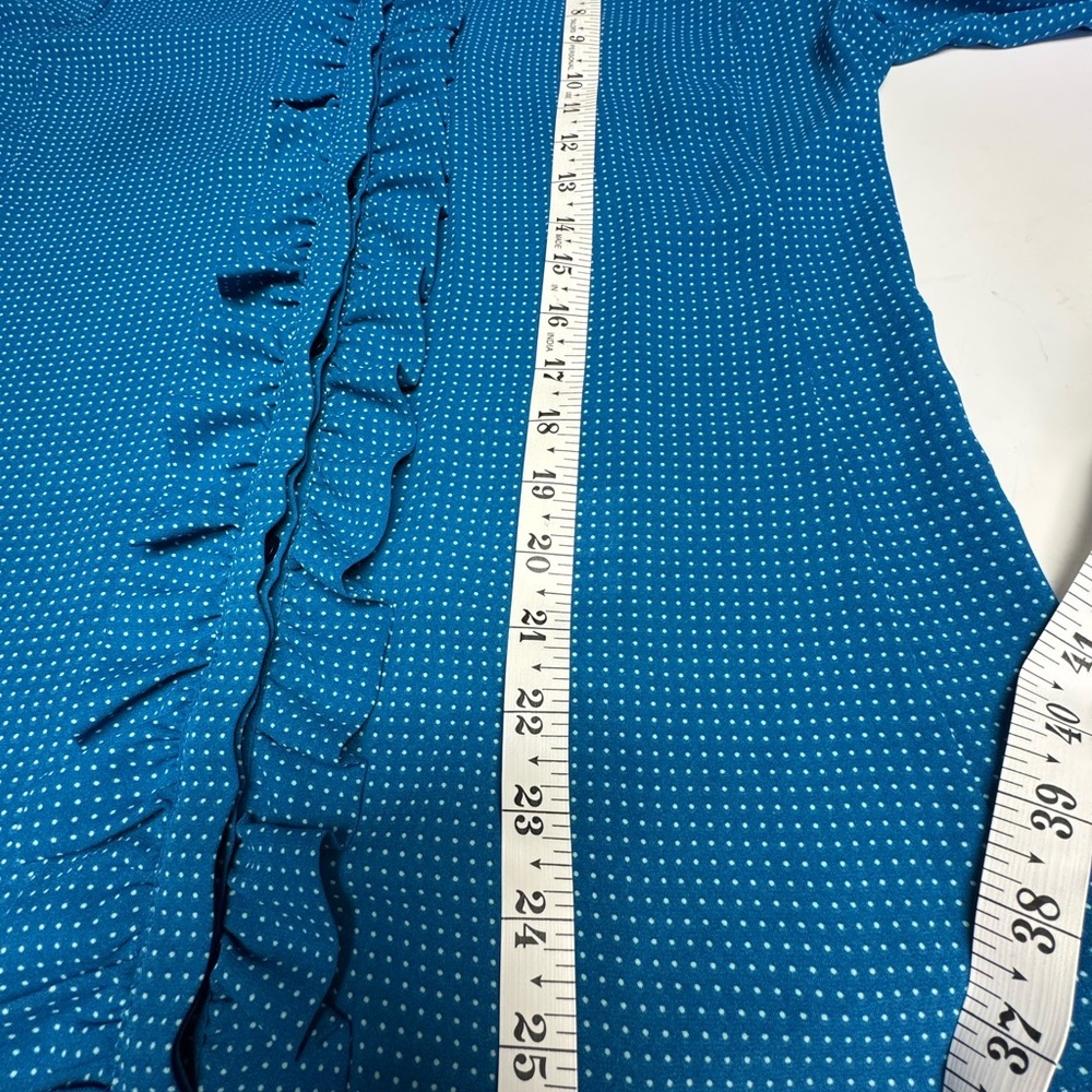 New‎ York & Company Medium Teal Ruffled Polka dot Blouse - Picture 7 of 7